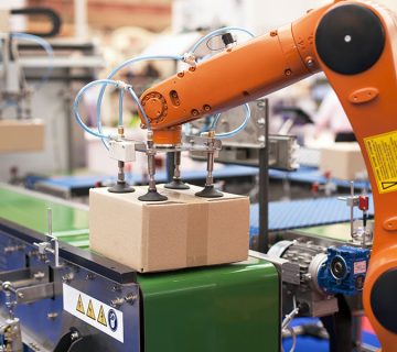 Robotic packaging machine in a factory 360x320