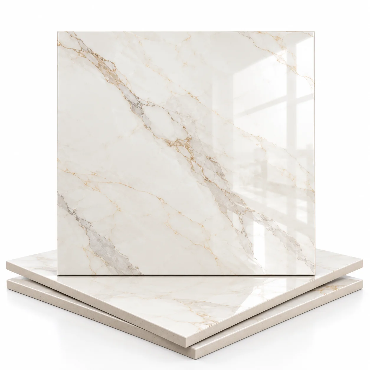 Glossy Cream Marble Tile Display