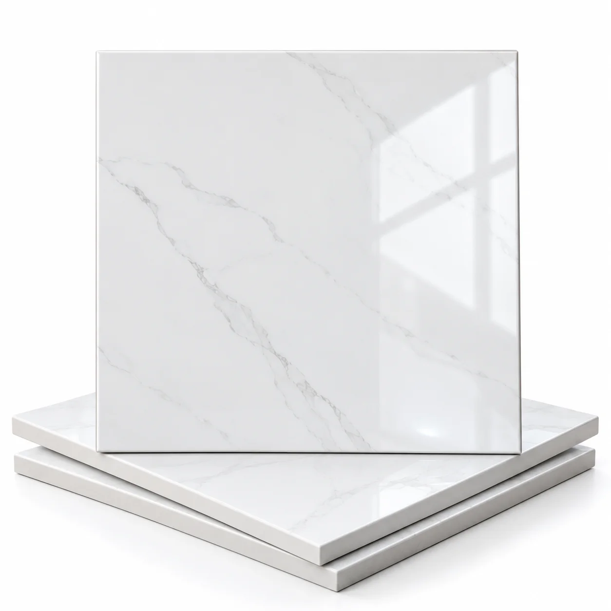 Glossy White Marble Tile Stack