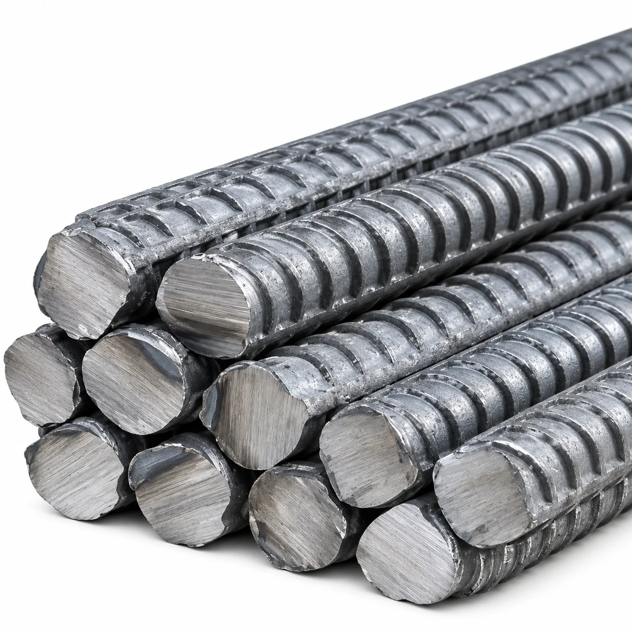 Stacked Ribbed Steel Rebar Bundle